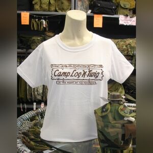 Vintage Camp Log-N-Twig T-shirt Womens Girls cut sleeve.